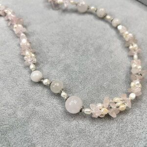Elegant Pink Rose Quartz and Genuine Pearl Necklace
